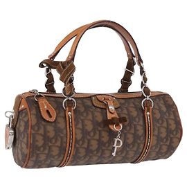 Borsa a mano Christian Dior Trotter Canvas Romantic PVC Marrone Argento Auth 195408SAV