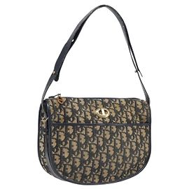 Borsa a tracolla Christian Dior Trotter Canvas Navy Gold Tone Auth 198886