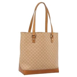 Céline Borsa Tote CELINE Macadam Canvas PVC Pelle Beige Oro Auth ka5912