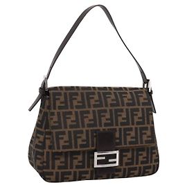 Borsa a tracolla FENDI Zucca Canvas Mamma Baguette Marrone Argento Auth BA15280V