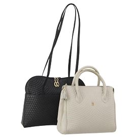 BALLY Schultertasche Leder 2er Set Schwarz Weiß Auth bs36550