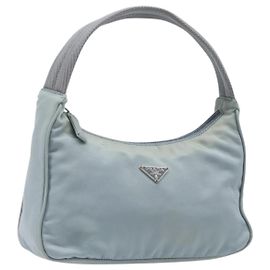 PRADA Accessory Pouch Nylon Light Blue Silver Auth 200143