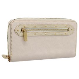LOUIS VUITTON Suhari Zippy Wallet Cartera Larga Cuero White M93026 Auth BA15356A
