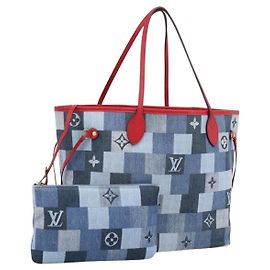 Saco Tote LOUIS VUITTON Monogram Denim Neverfull MM Azul M44981 LV Auth SW2668SM