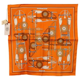 Hermès HERMES Carré 40 Seidentuch "BRIDES ET FRONTAUX" Orange White Auth am12333M