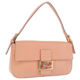 FENDI Mamma Baguette Schultertasche aus Leder in Rosa und Goldton Auth yk20830SAM
