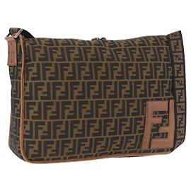 Borsa a tracolla FENDI Zucca Canvas Nero Marrone Auth 197722A