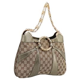 Borsa a tracolla GUCCI GG Canvas con catena in bambù Beige Tono Oro 135962 Auth yk20863SAM