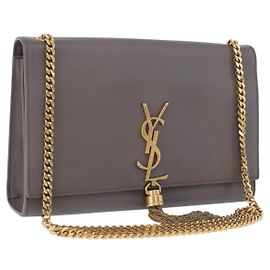 SAINT LAURENT Chain Kate Schultertasche aus Leder Grau Gold Auth ka5887M