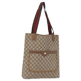 Borsa Tote GUCCI GG Supreme Web Sherry Line PVC Beige Oro 39 02 003 Auth 199642