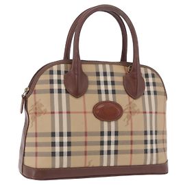 Bolso de mano Burberrys Nova Check PVC Beige Gold Auth 197676