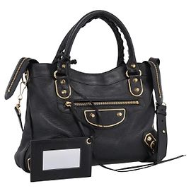 Borsa BALENCIAGA Metallic Edge Town Bag in pelle 2way Nero Oro 390149 Auth yk20715M
