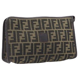 Borsa a pochette FENDI Zucca Canvas Nero e Marrone Auth 197770