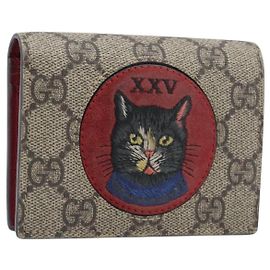 GUCCI GG Supreme Mystic Cat Bifold Wallet PVC Leather Beige 499380 Auth 196882A