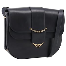 Borsa a tracolla CARTIER Sapphire Line in pelle nera e oro Auth ki6781A