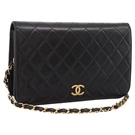 Bolso de hombro CHANEL Chain Matelasse de piel de cordero negro y dorado CC Auth yk20824V