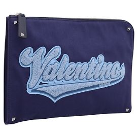 Borsa a pochette VALENTINO Canvas Navy Silver Auth BA15372A