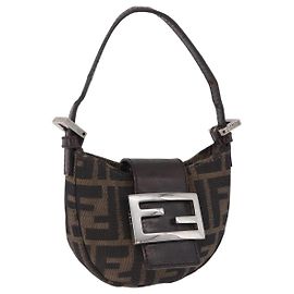 Borsa a Mano Mini Croissant FENDI Zucca Canvas Nero Marrone Argento Auth ka5829A