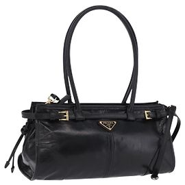 Borsa PRADA Bonnie in pelle 2 vie Nero Oro Auth 197332SAM