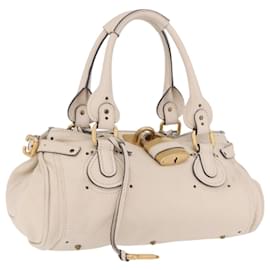 Chloé Chloe Paddington Handtasche aus Leder Beige Gold Silber Auth ki6776M
