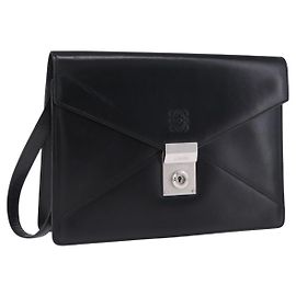 Borsa Clutch LOEWE Pelle Nero Argento Auth 197703