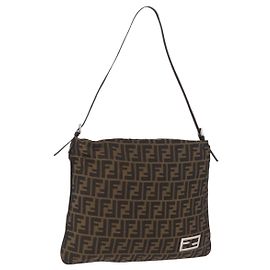 Borsa a tracolla FENDI Zucca Canvas Mamma Baguette Marrone Nero Auth 196984