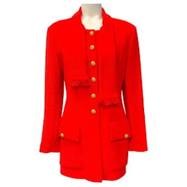 Chanel Vintage 1992 rote Tweedjacke aus Wolle mit beigefügtem Schal