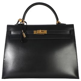 Hermès Vintage Black Box Sellier Kelly 35 GHW