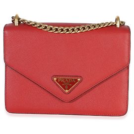 Borsa a tracolla Prada Red Saffiano Envelope Flap con catena