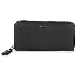 Portafoglio da viaggio con zip Saint Laurent Black Grain De Poudre