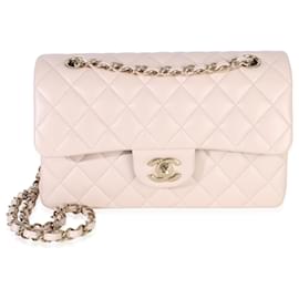 Chanel Small Classic Double Flap Bag aus gestepptem Lammleder in Hellrosa