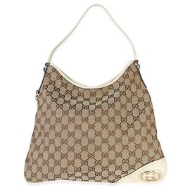 Gucci Vintage Cream GG Monogram Canvas Medium New Britt Hobo