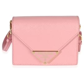 Prada Kartenetui aus rosa Saffiano-Leder mit Riemen