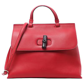 Borsa a mano 2Way Gucci Bamboo in pelle rossa 392013
