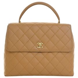 Bolsa Chanel CC Quilted Caviar Kelly Top Handle Bag Bege