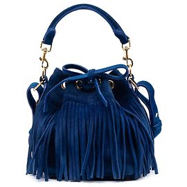 Borsa secchiello Saint Laurent Small Emmanuelle Fringe in camoscio blu