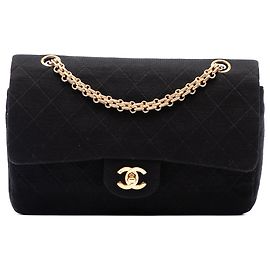 Borsa a Tracolla Chanel Medium Classic Jersey Bijoux Chain Double Flap Nera