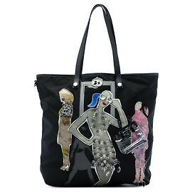 Borsa Tote Prada Tessuto per bambola di moda con rifiniture in Saffiano nero