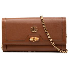 Borsa crossbody Wallet on Chain Gucci Diana in pelle di vitello marrone con bambù