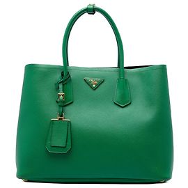Borsa Double Satchel Prada Large in pelle Saffiano verde