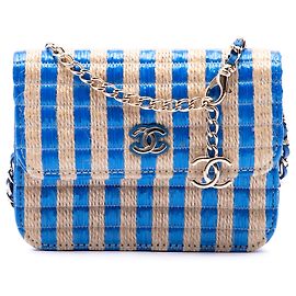 Borsa cintura a righe blu Chanel CC in rafia e juta