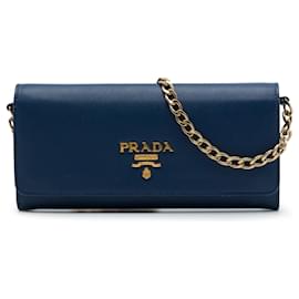 Borsa a tracolla Prada Saffiano Wallet On Chain Blu