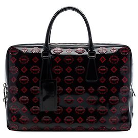 Borsa business Prada in pelle Spazzolato nera con applicazione geometrica
