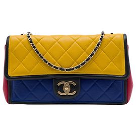 Borsa a tracolla Chanel Medium Multicolor in pelle d'agnello gialla con patta grafica