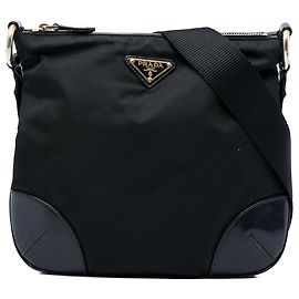 Borsa a tracolla Tessuto con rifiniture in pelle Prada nera