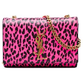 Borsa a tracolla Kate Small in pelle di vitello monogramma con stampa leopardata rosa Saint Laurent