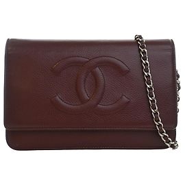 Borsa a tracolla Chanel CC Caviar Wallet On Chain rossa