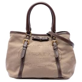 Beige Prada Canvas Canapa Logo Bow Satchel