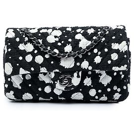 Borsa a tracolla Chanel Medium Chevron Tweed Paint Splatter Double Flap Nera