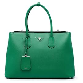 Borsa Twin Prada in pelle Saffiano verde con chiusura a rotazione